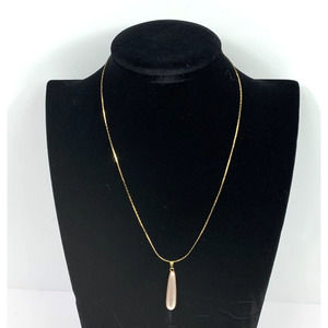 2.38g 18k GT Chain 17" Necklace w/ Pearl Pink Design Teardrop pendant 8.5" drop